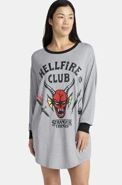 Womens Stranger Things Sleepshirt Pajama Shirt Hellfire Club Netflix Size Large